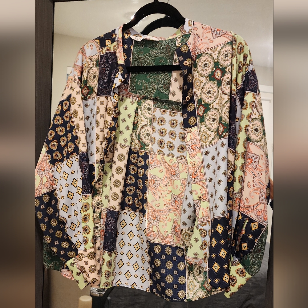 Zara Silk Printed Button Down